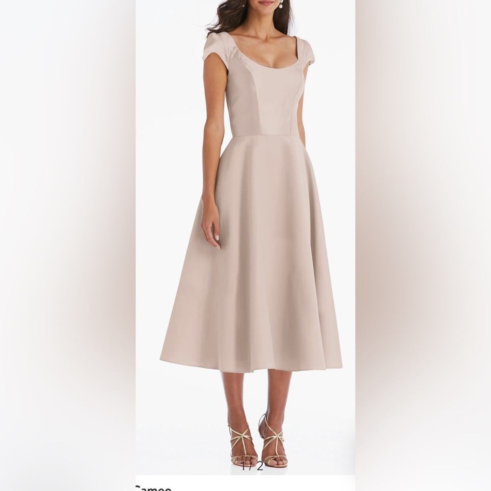 NWOT Alfred Sung Cap Sleeve Full Skirt Satin Midi Cocktail Dress